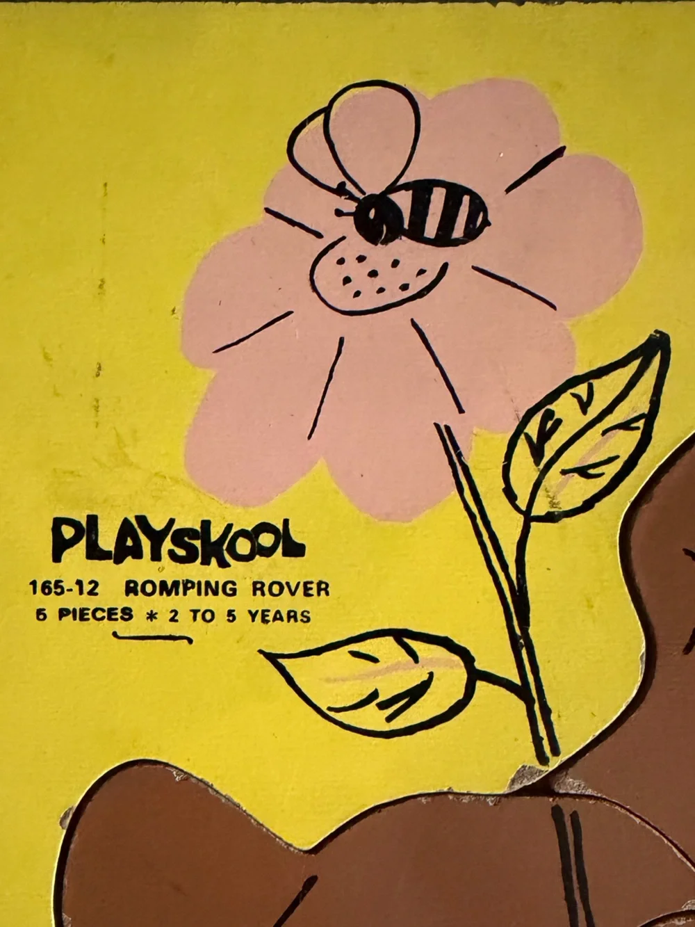 Vintage 1970s Playskool Romping Rover 5 Piece Wooden Tray Puzzle 165-1 Puppy/Bee
